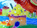 儿童版画作品欣赏:河边的蘑菇房子