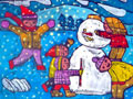 儿童版画作品欣赏:堆雪人