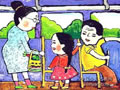 儿童版画作品欣赏:让座的小女孩