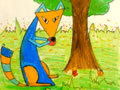 儿童版画作品欣赏:吃苹果的小狐狸