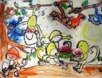 幼儿绘画作品猴子捞月