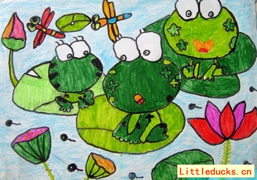 幼儿绘画作品青蛙的一家