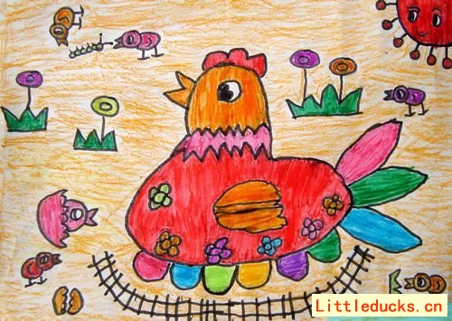 幼儿绘画作品母鸡孵蛋