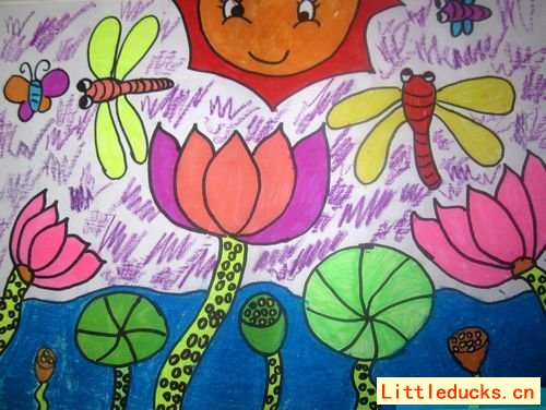幼儿画画作品:荷塘蜻蜓