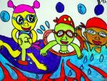 儿童画画图片快乐游泳