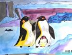 儿童水彩画图片企鹅一家