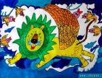 儿童水彩画会飞的狮子