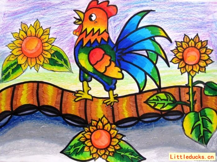 儿童绘画作品:大公鸡真美丽