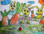 幼儿绘画作品小白兔拔萝卜