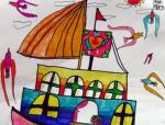 幼儿园绘画作品海上大帆船