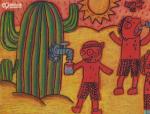 儿童画珍惜水资源-沙漠绿洲
