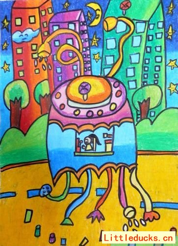 小学生环保绘画作品城市清洁机