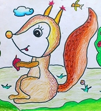 环保小松鼠水溶儿童画作品欣赏彩色铅笔画