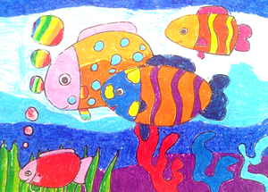 儿童油画棒作品欣赏-热带鱼