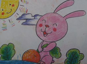 儿童美术作品儿童画小白兔拔萝卜